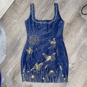 Evana store glittery navy and gold dress